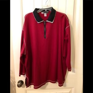 Double collar zip up LS knit top.